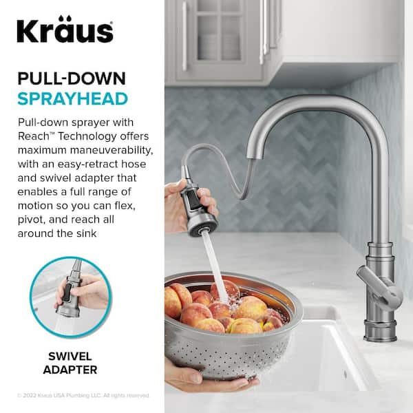 Kraus KCA1200 33 Inch Undermount Kitchen Sink with Commercial Pull-Down  Faucet, NoiseDefend™, Smart Low Divider, Wear-Resistant Finish, Easy-Clean  Nozzles, Smart Single Handle Design, Eco-Friendly Faucet, and ADA Compliant