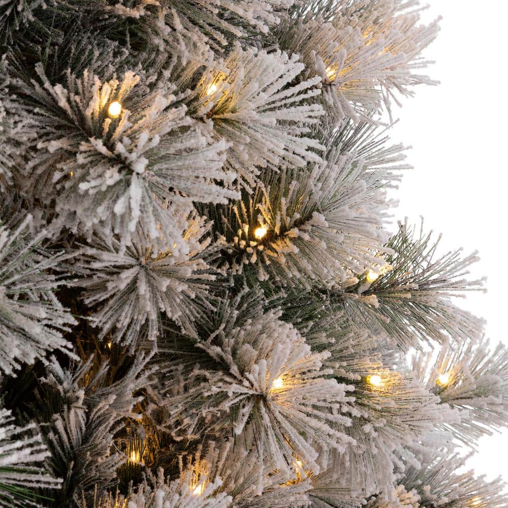 7.5ft Pre-Lit Snow Flocked Spruce Christmas Tree with Warm White Lights