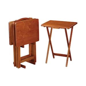 5-piece Tray Table Set with Stand Golden Brown