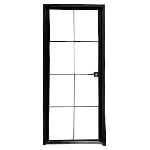 TEZA DOORS Teza Interior Door 37.5 in. x 80 in. Matte Black Aluminum Single Door 8 Lite Left Hand Inswing with Magnetic Lock