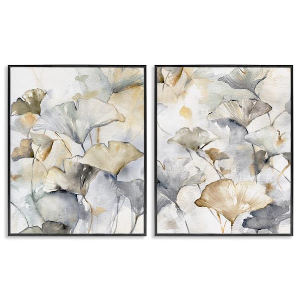 Stupell Industries Gingko Leaves in Layers by Carol Robinson 2-Pieces Black Framed Nature Giclee Art Print 20 in. x 16 in.