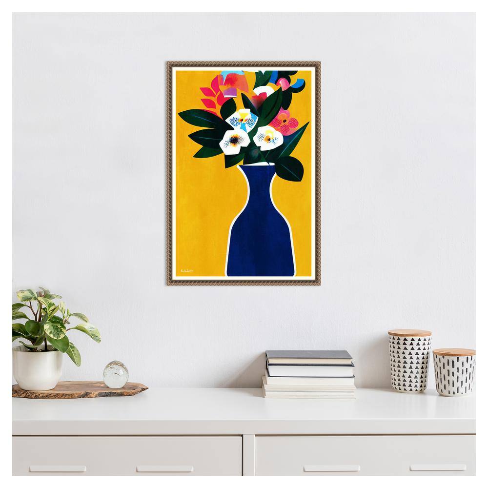 Sunshine Flowers Abstract Canvas Print with Bronze Frame