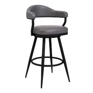 37 in. Gray Low Back Metal Frame Bar Stool with Faux Leather Seat