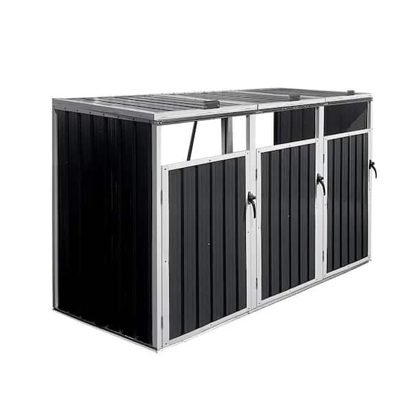 87.4 in. W x 32.2 in. D x 47.7 in. H Gray Metal Outdoor Trash Can Storage