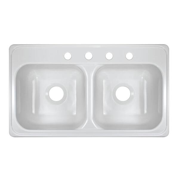 Lyons Industries Style J Drop-In Acrylic 33x19x9 in. 4-Hole 50/50 Double Basin Kitchen Sink in White