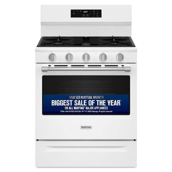 Maytag 30 in. 5-Burners Freestanding Gas Range in White with Power Burner
