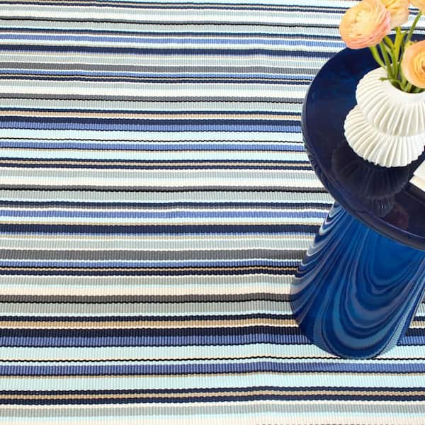 Westbrook Stripe Handwoven Blue 3 ft. x 8 ft. Outdoor Runner Rug