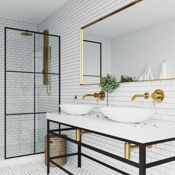Olus Single Handle Wall Mount Bathroom Faucet in Matte Brushed Gold