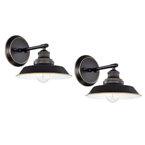 8.75 in. W 2-Light Black Vanity Light with Metal Shade (Set of 2)