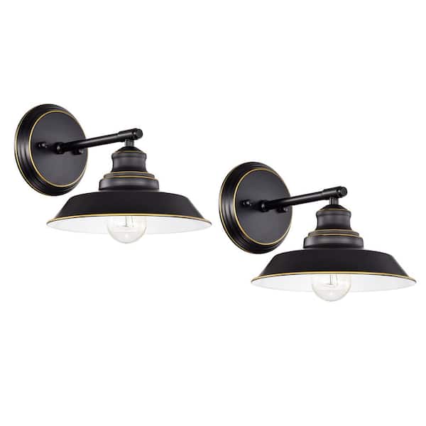 Tatahance 8.75 in. W 2-Light Black Vanity Light with Metal Shade (Set of 2)