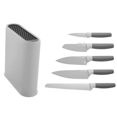 Leo 6-Piece Gray Stainless Steel Knife Set with Block