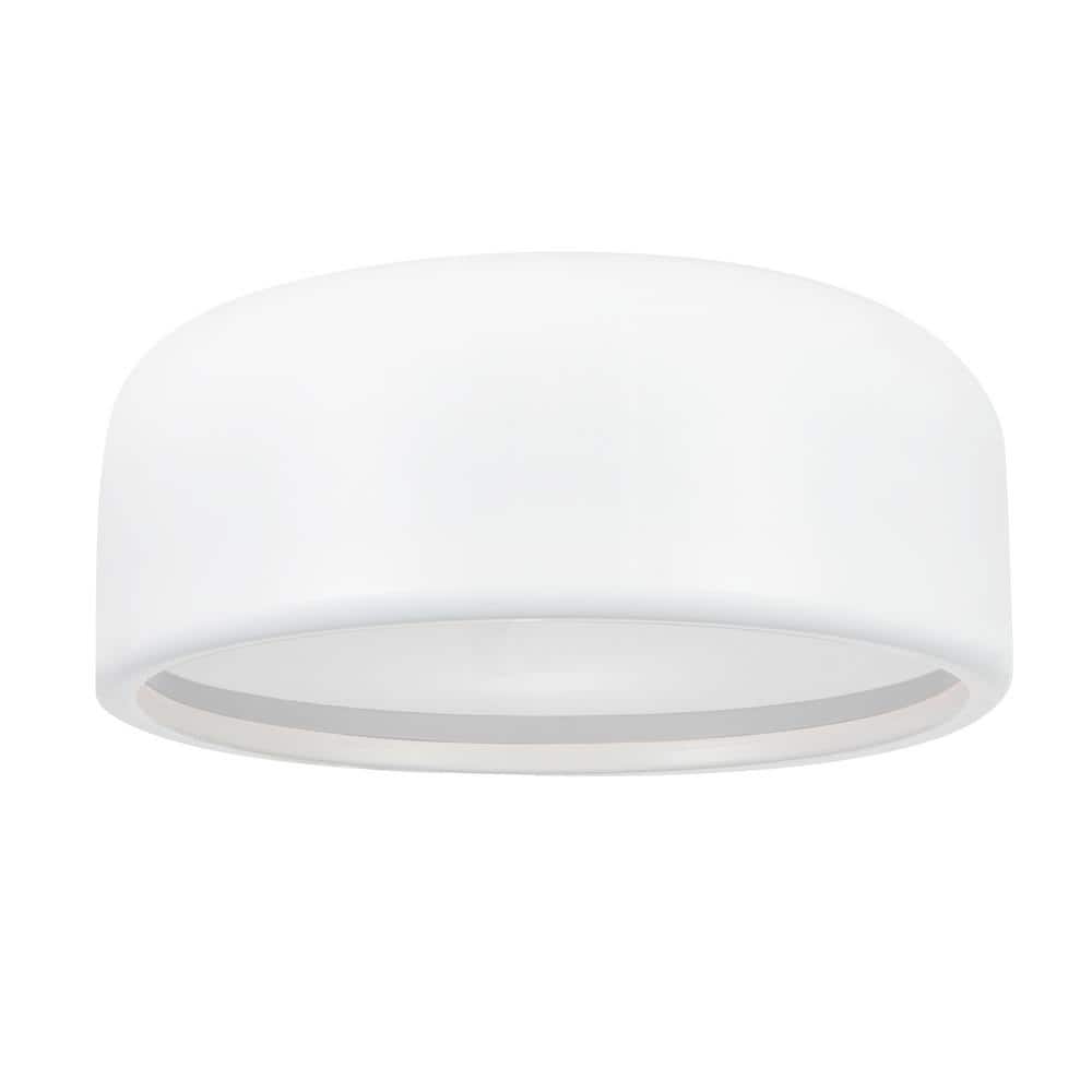 White Glass Drum Shade Flush Mount Ceiling Light