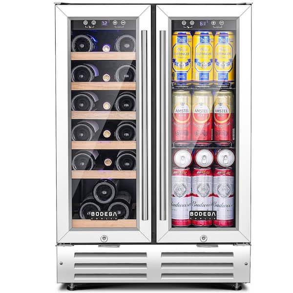 24 in. Dual Zone 19-Wine Bottle & 57-Can Beverage & Wine Cooler with removable Shelves & Child Lock in Stainless Steel