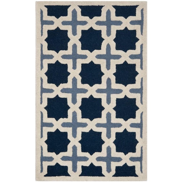 SAFAVIEH Cambridge Blue/Ivory Doormat 3 ft. x 5 ft. Geometric Multi Diamond Area Rug