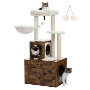 50 in. Brown Wood Cat Condo with Litter Box Included-Modern Cat Tree