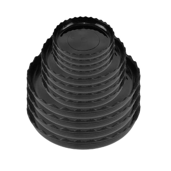 26  in. W x 2  in. H Black Wave Plastic Plant Saucer Durable Heavy Duty Flower Pot Drip Trays (12-Pack)