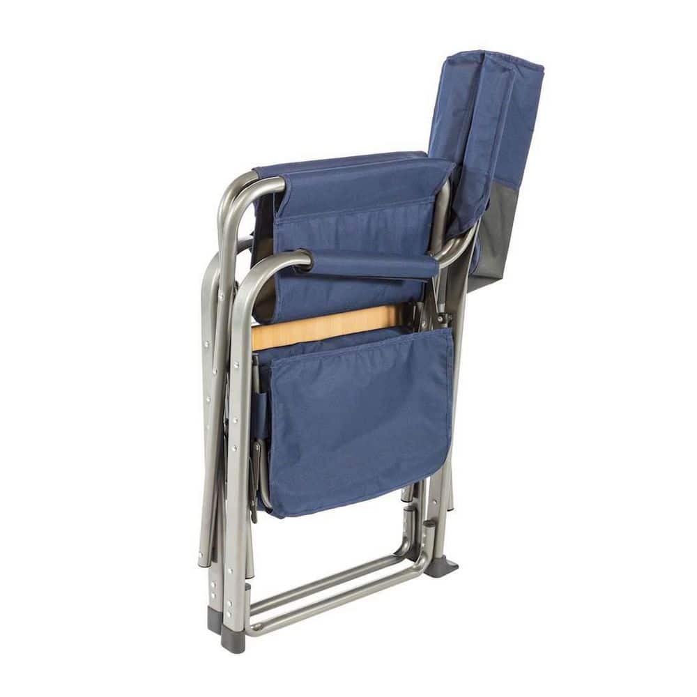 Blue and Beige Aluminum Folding Director's Chair with Side Table and Cooler (4-Pack)