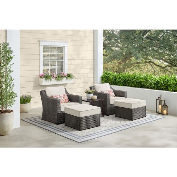 Blackwell 5-Piece Wicker Patio Conversation Set with CushionGuard Almond Cushions