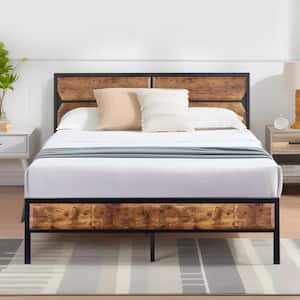 VECELO Full Size Metal Platform Bed with Modern Wood Headboard and ...