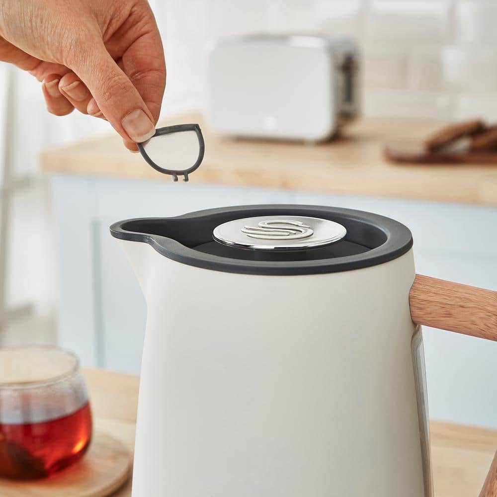 Nordic White 1.7L Cordless Electric Kettle with Wood-Effect Accents