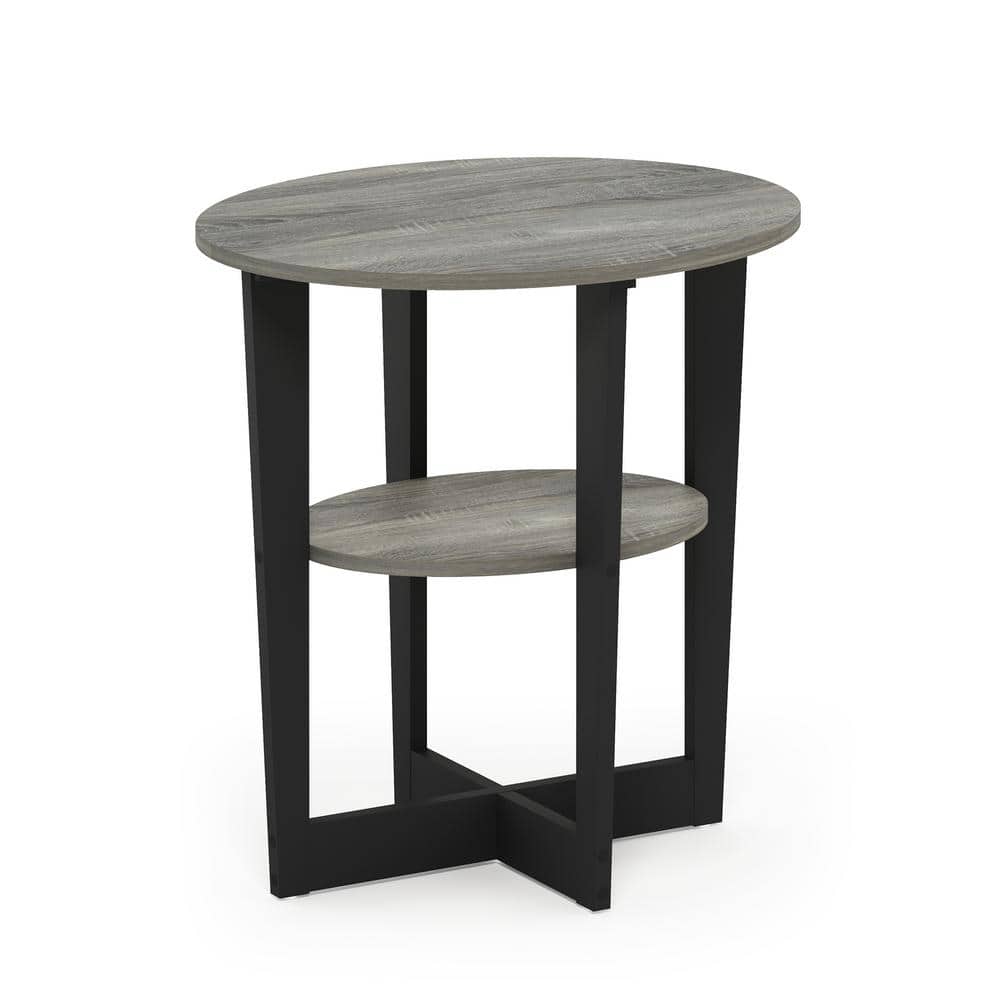 Furinno Jaya 19.5 in. French Oak Grey Oval End Table 15019GYWBK The