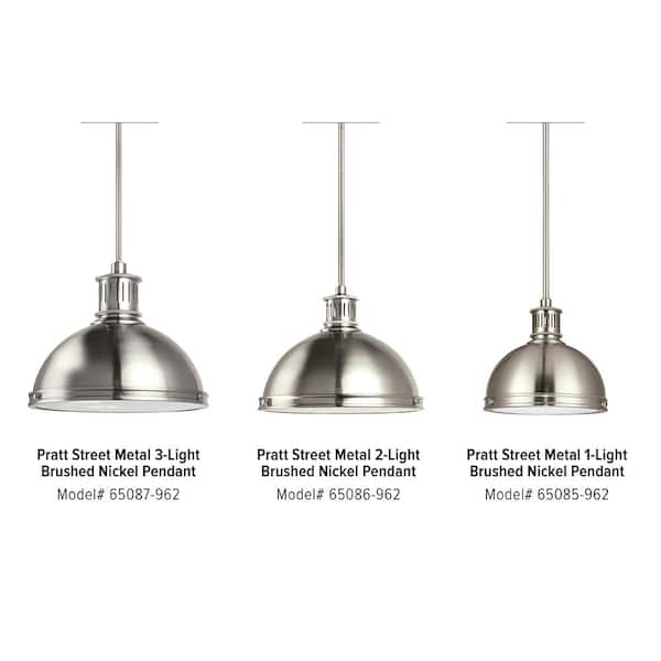 Pratt Street Metal 16 in. W 3-Light Brushed Nickel Hanging Pendant