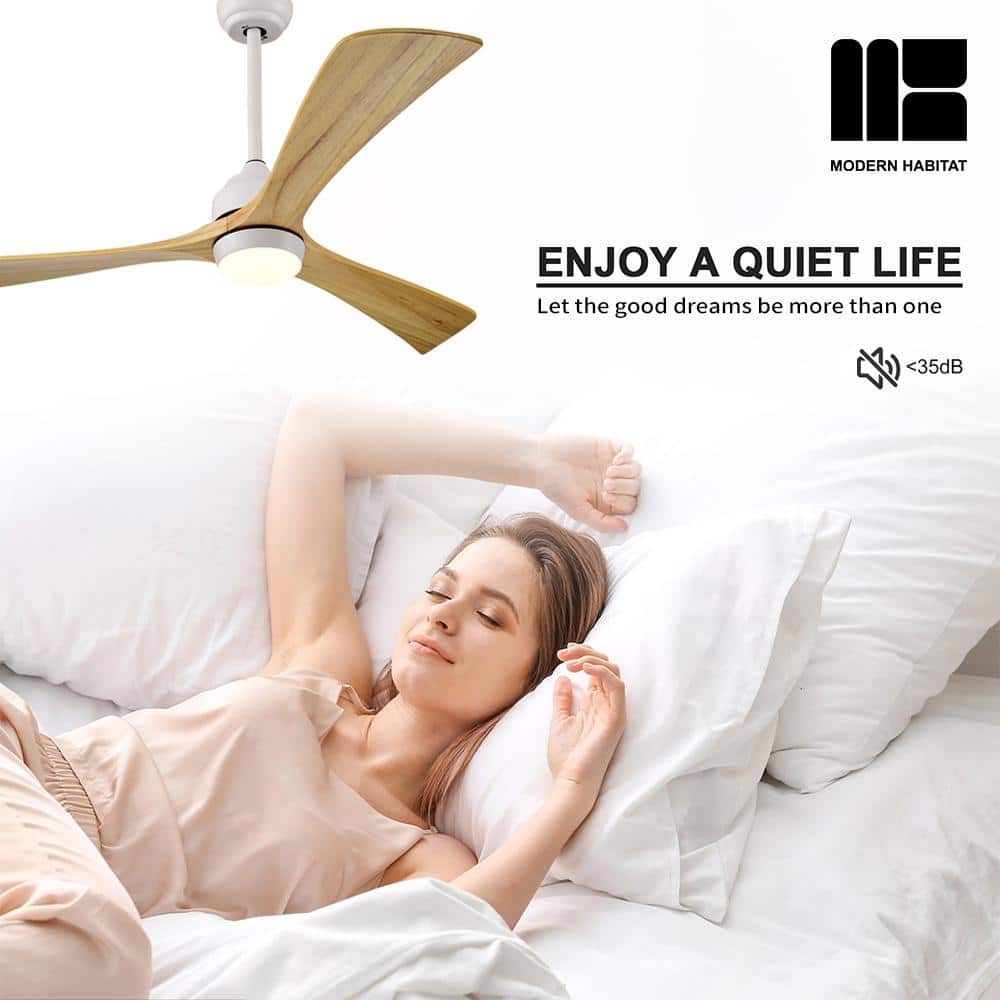 Aura 52" White and Light Oak Ceiling Fan with LED Light and Remote