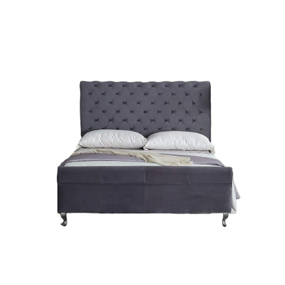 US Pride Lollory Grey Upholstered Platform Bed - The Home
