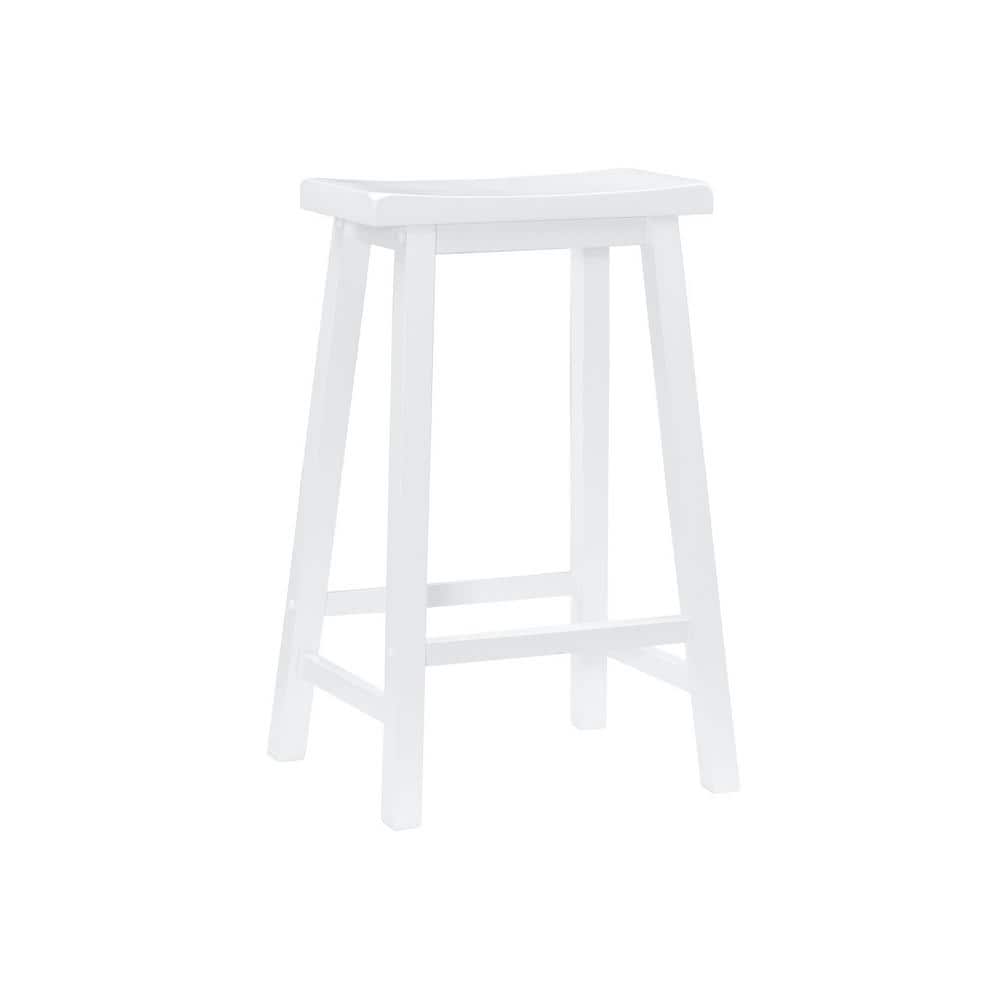 White Transitional Backless Saddle Wood Bar Stool