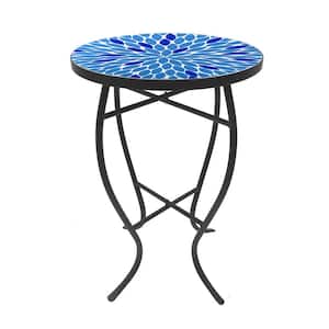 Lori 14 in. Blue 21 in. Round Tile End Table