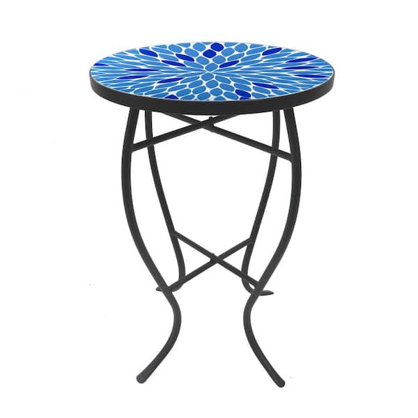 SAINT BIRCH Lori 14 in. Blue 21 in. Round Tile End Table