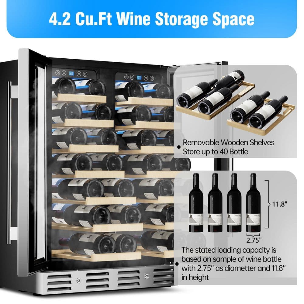 Kalamera 40-Bottle Stainless Steel Dual Zone Wine Refrigerator