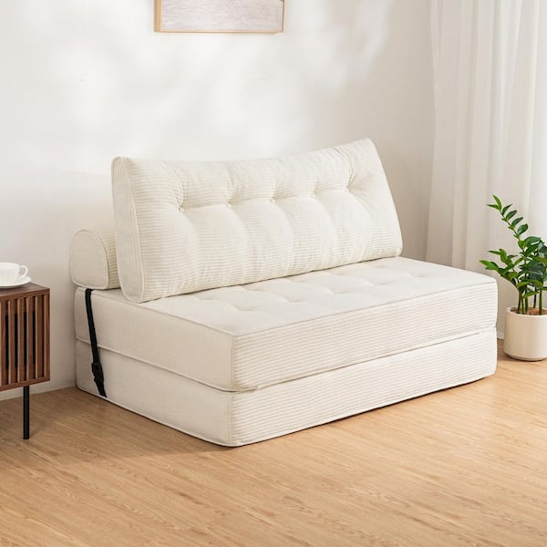 Hommpa 51.18 in. Folding White Corduroy Full Size Folding Sofa Bed