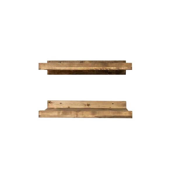 Del Hutson Designs Rustic Luxe 24 in. W x 10 in. D Floating Dark Walnut Decorative Shelves (Set of 2)