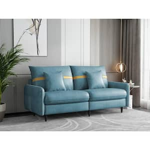 72.8 in. Light Blue Fabric 3-Seat Mid-Century Tufted Loveseats with 2-Pillows for Living Room