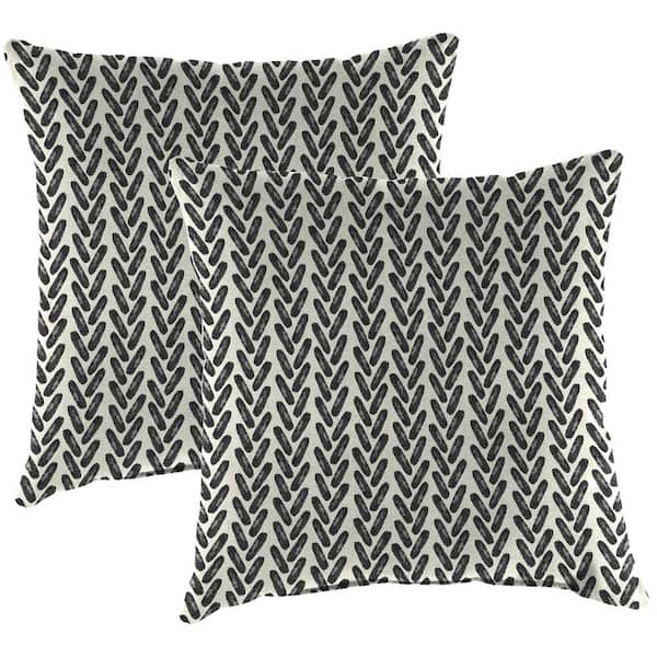 Set of 2 Black & Tan Striped Square Outdoor Corded Throw Pillows 18.5