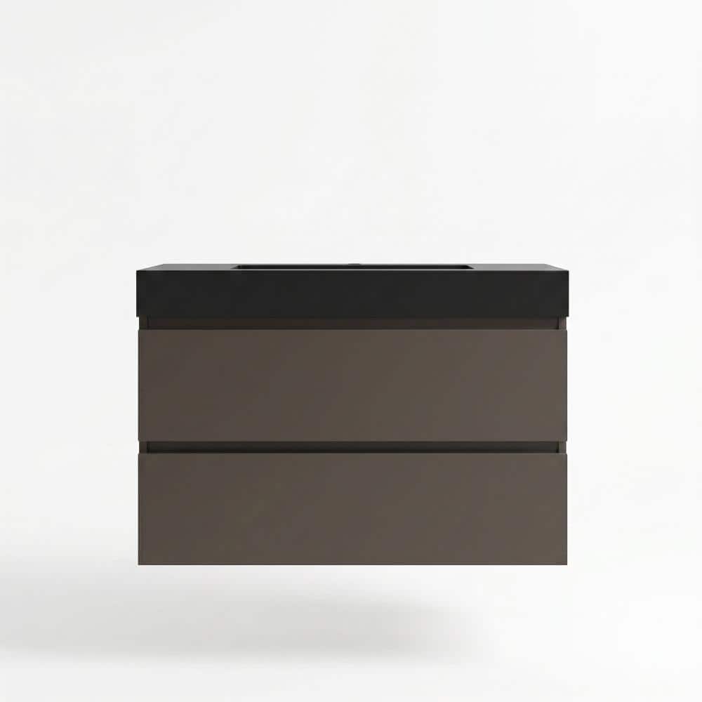 35.85 in. W x 18.12 in. D x 25.2 in. H Floating Bath Vanity in Gray with Black Solid Surface Top price history on PriceWatchPro