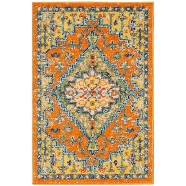 Nourison Allur Orange Multicolor doormat 2 ft. x 3 ft. Medallion Traditional Kitchen Area Rug