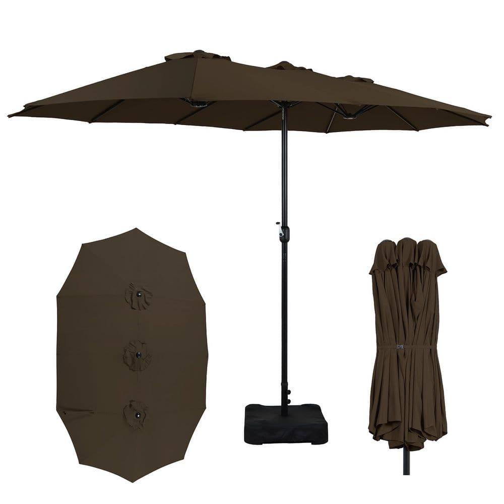 Classic 15 ft. Steel Residential Triple-Head Patio Umbrella with Base in BROWN Neutral price history on PriceWatchPro