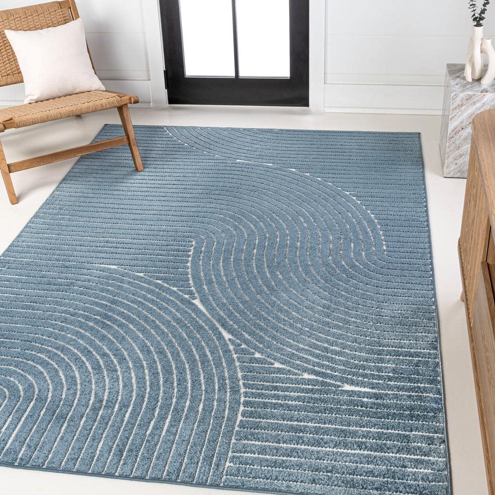 Hallie Dark Blue and Cream Geometric 8' x 10' Indoor/Outdoor Rug