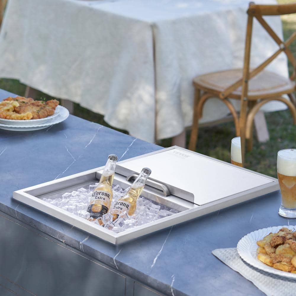 Stainless Steel Drop-In Ice Chest with Sliding Cover