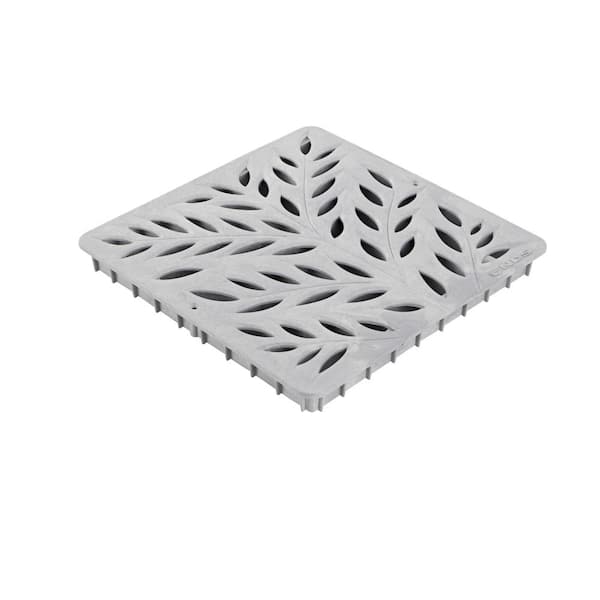 NDS 12 in. Square Catch Basin Drain Grate, Decorative Botanical Design, Gray Plastic