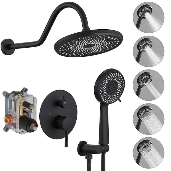 HOMEMYSTIQUE Round Single-Handle 3-Spray Rain Shower Head Round High Pressure Shower Faucet in Matte Black (Valve Included)