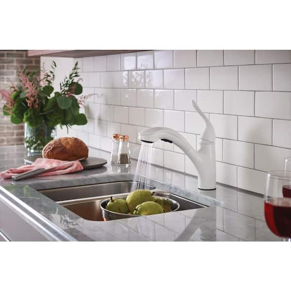 MOENnBrecklyn Single Handle Pull Out Sprayer Kitchen Faucet w Power buy Clean White