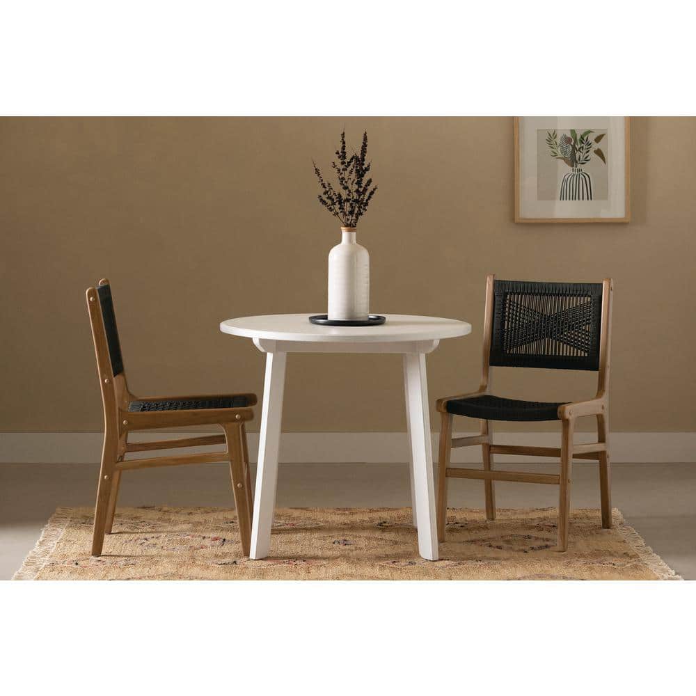 Rattan and Teak Low Back Dining Side Chair Set