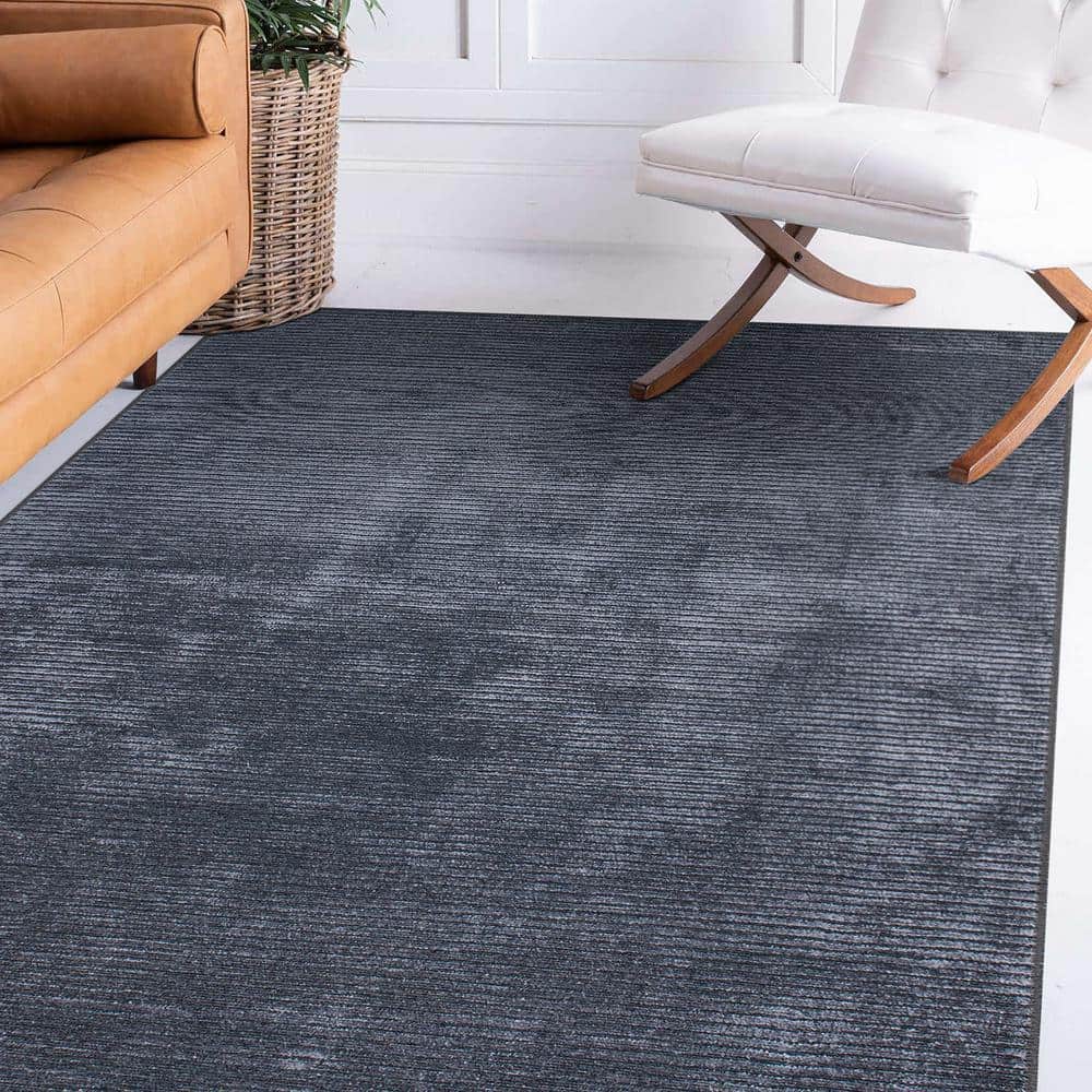Dark Gray Flat Woven Stripe Synthetic Area Rug 5' x 7'