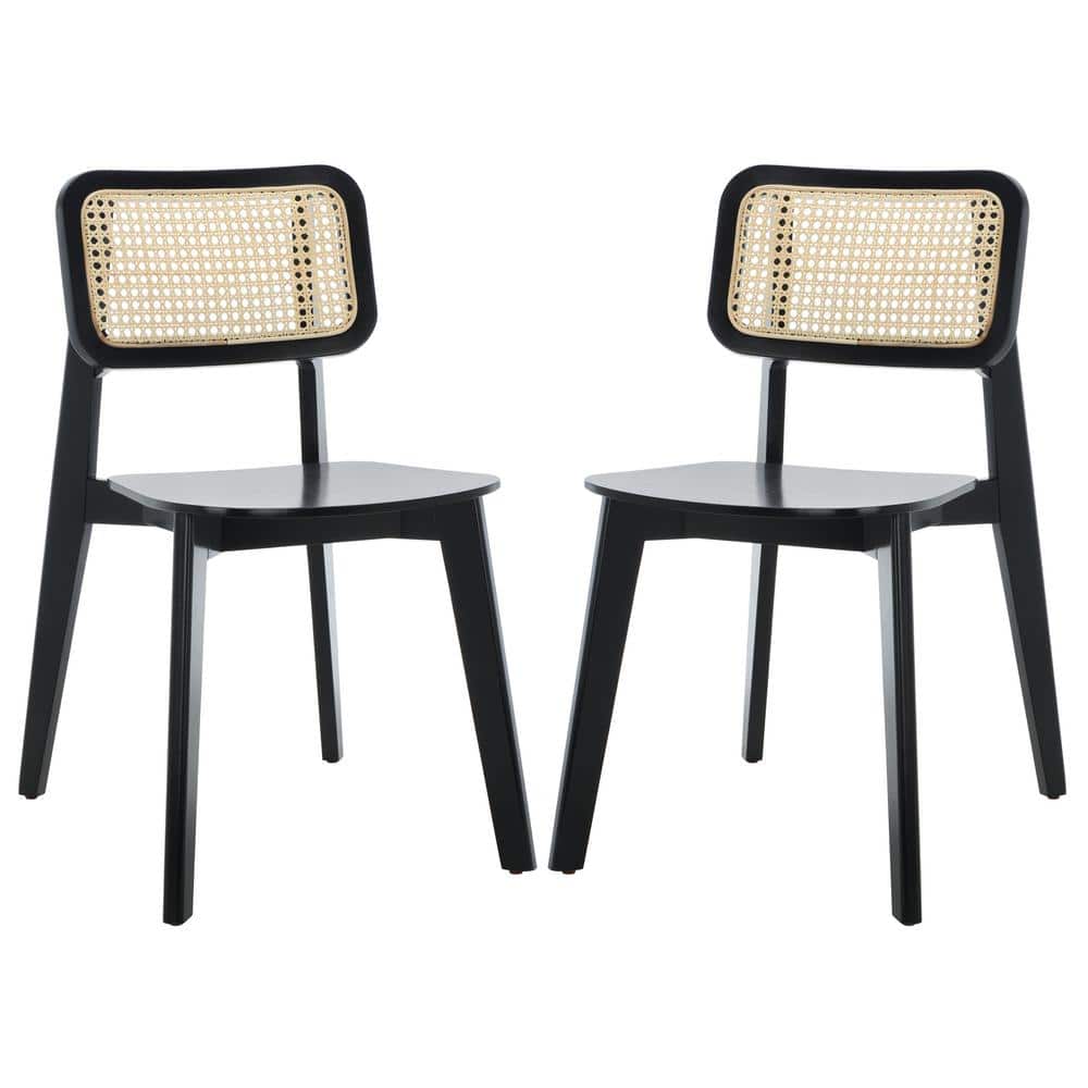 Black and Natural Cane Woven Dining Chair Set