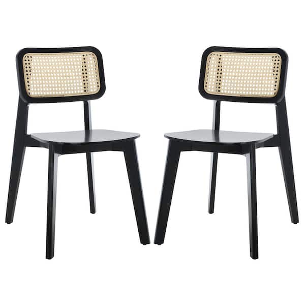 SAFAVIEH Luz Black/Natural 18.11 in. Wood Dining Chair (Set of 2)