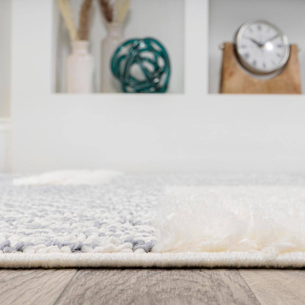 Gray and Cream Abstract Geometric 4' x 6' Shag Area Rug