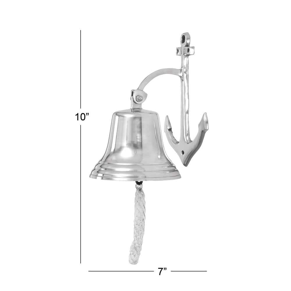 Silver Aluminum Nautical Bell Wall Sculpture with Anchor Backing